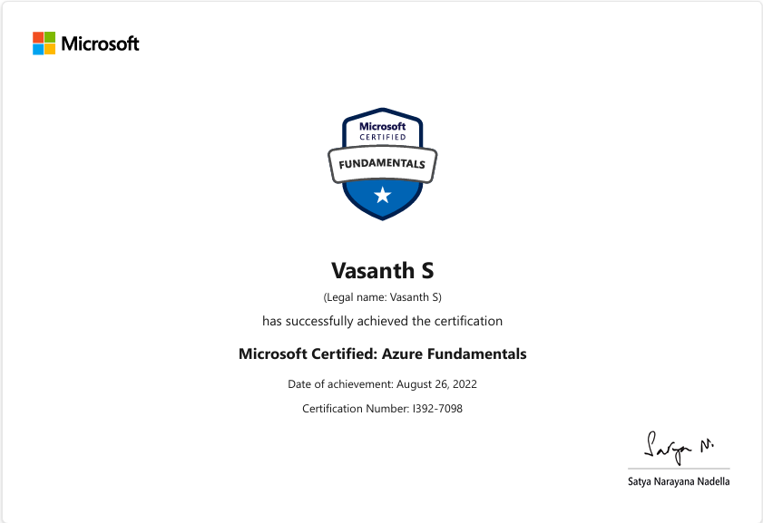 Microsoft Certified Azure Fundamentals AZ-900 Badge Banner